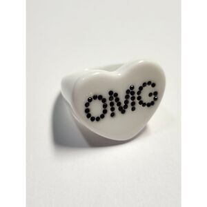 Sparklemuse Acrylic Crystal Heart Text Ring OMG Bright White Size 8